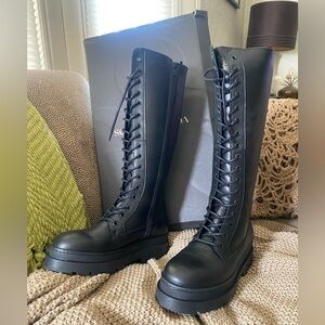 Scotch & Soda black leather lace up combat platform boots 39 8 LIKE NEW!